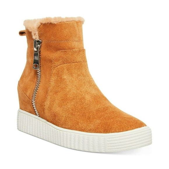 STEVEN NEW YORK Shoes - STEVEN NEW YORK Womens Size 8.5 Shearling Suede Wedge Bamby Sneakers Chestnut